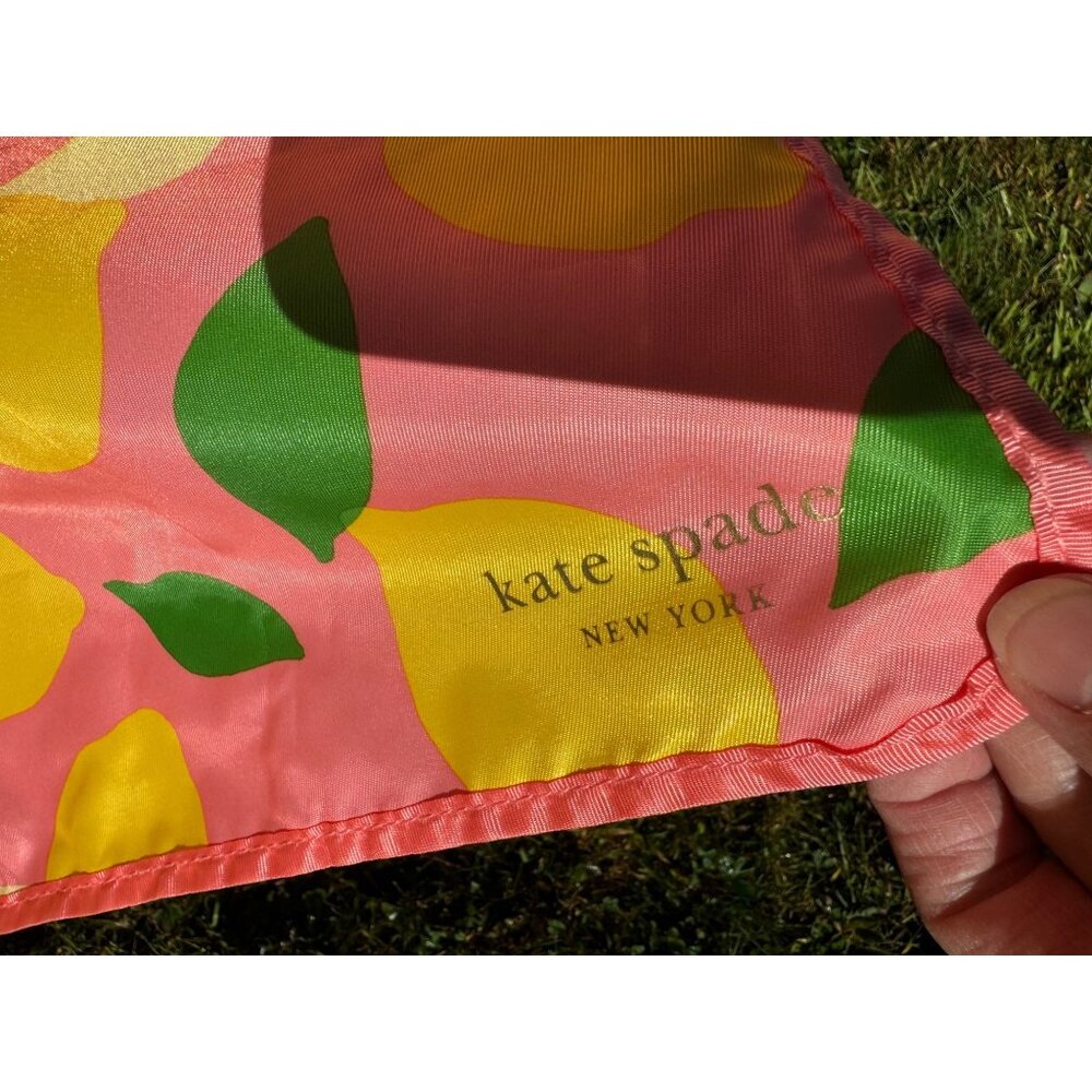 Kate Spade New York Pink Lemon Print Picnic Blanket Sheet With Striped Carrying